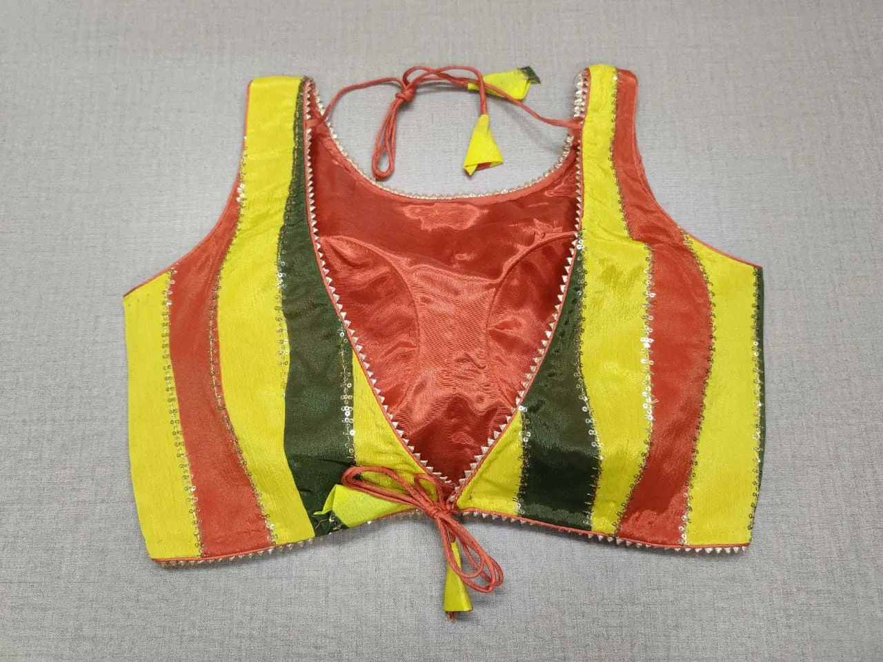 50X883-RO Multicolour Silk Designer Saree Blouse with Dori Ties