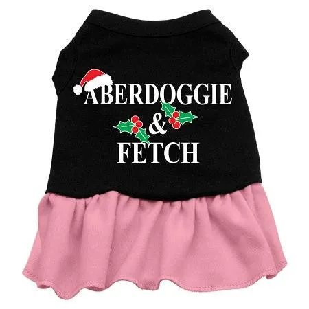 Aberdoggie Christmas Screen Print Dress Black with Pink Med (12)