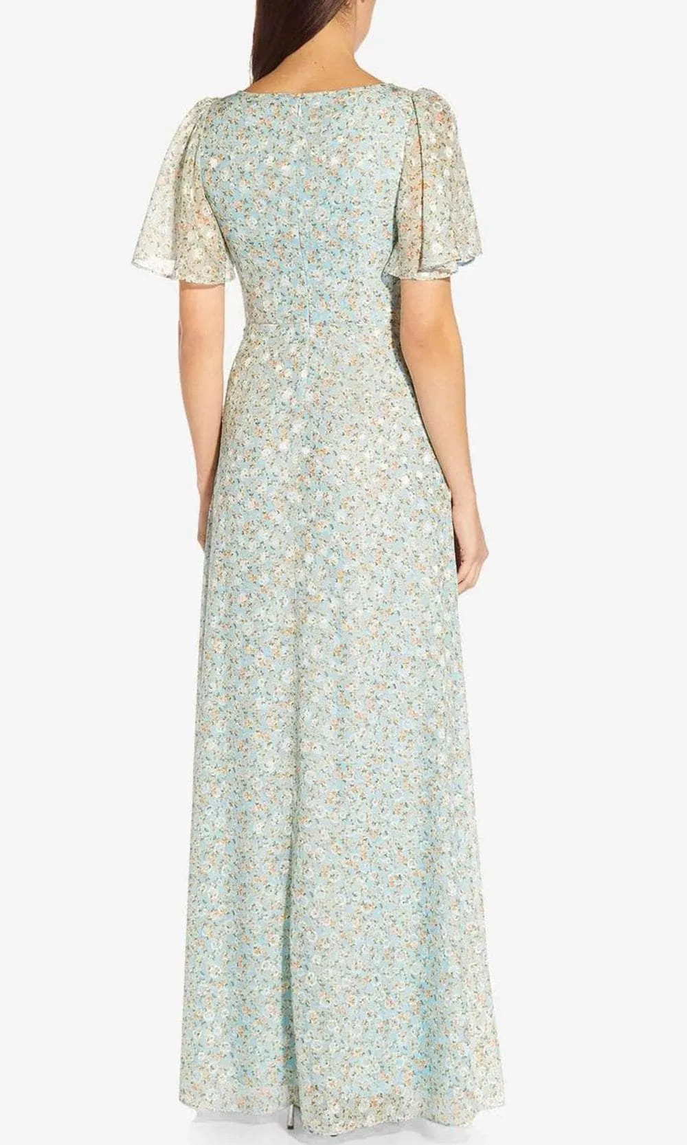 Adrianna Papell AP1E209532 - Flutter Sleeve Floral Long Gown