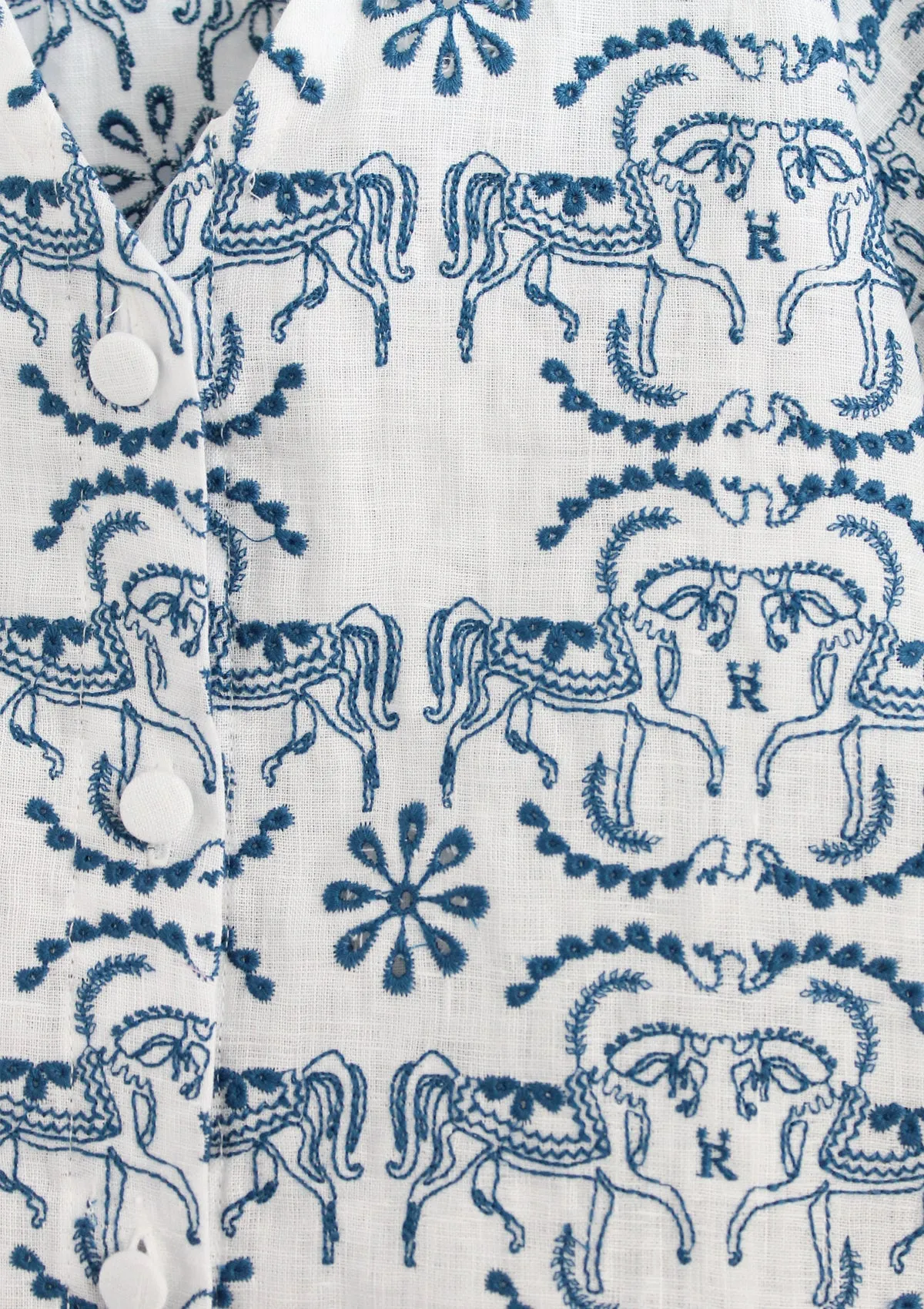 Alma Linen Blouse | Embroidered Linen Blue