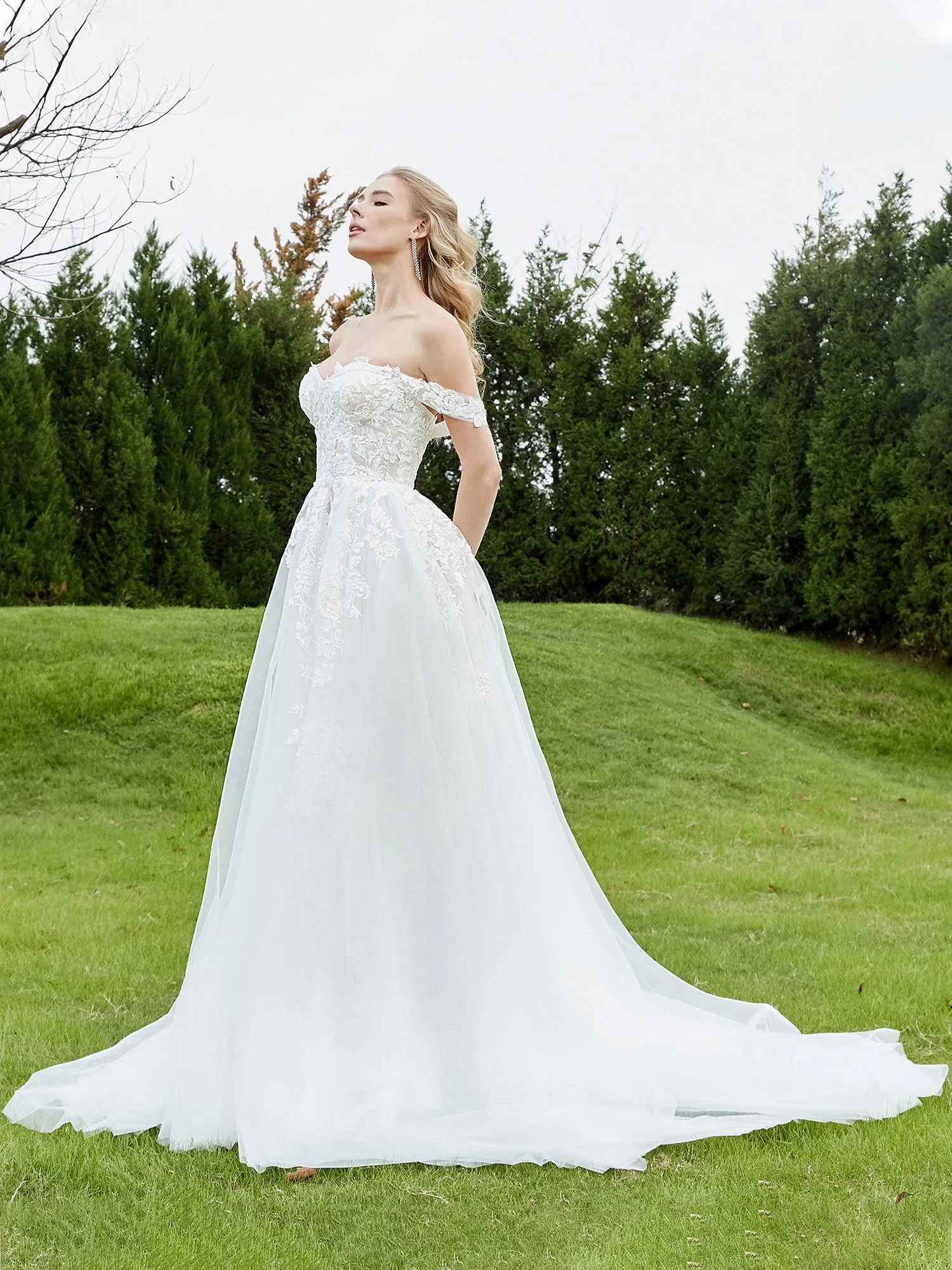 Appliqued Off-the-shoulder A-line Wedding Dress White
