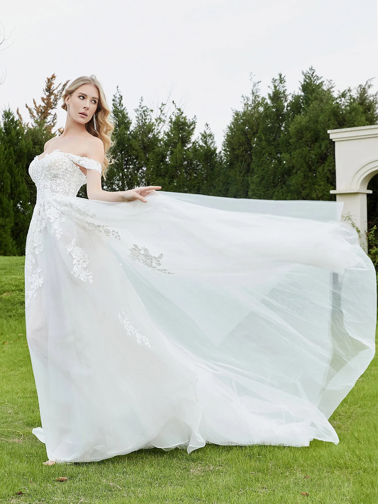 Appliqued Off-the-shoulder A-line Wedding Dress White