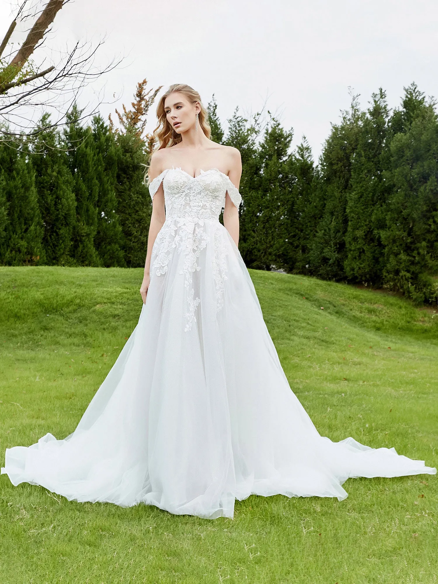Appliqued Off-the-shoulder A-line Wedding Dress White