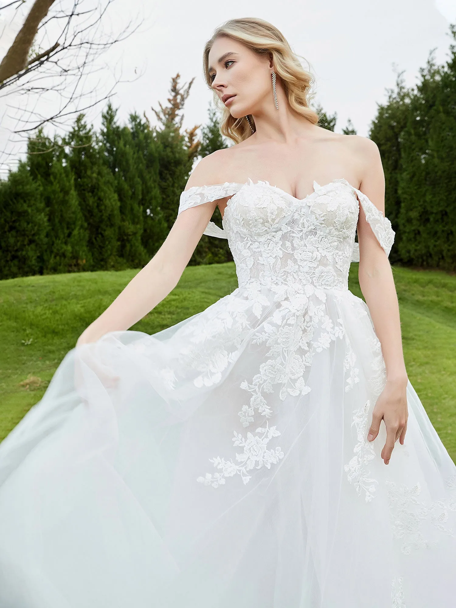 Appliqued Off-the-shoulder A-line Wedding Dress White