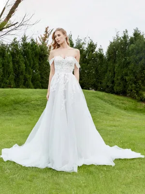 Appliqued Off-the-shoulder A-line Wedding Dress White