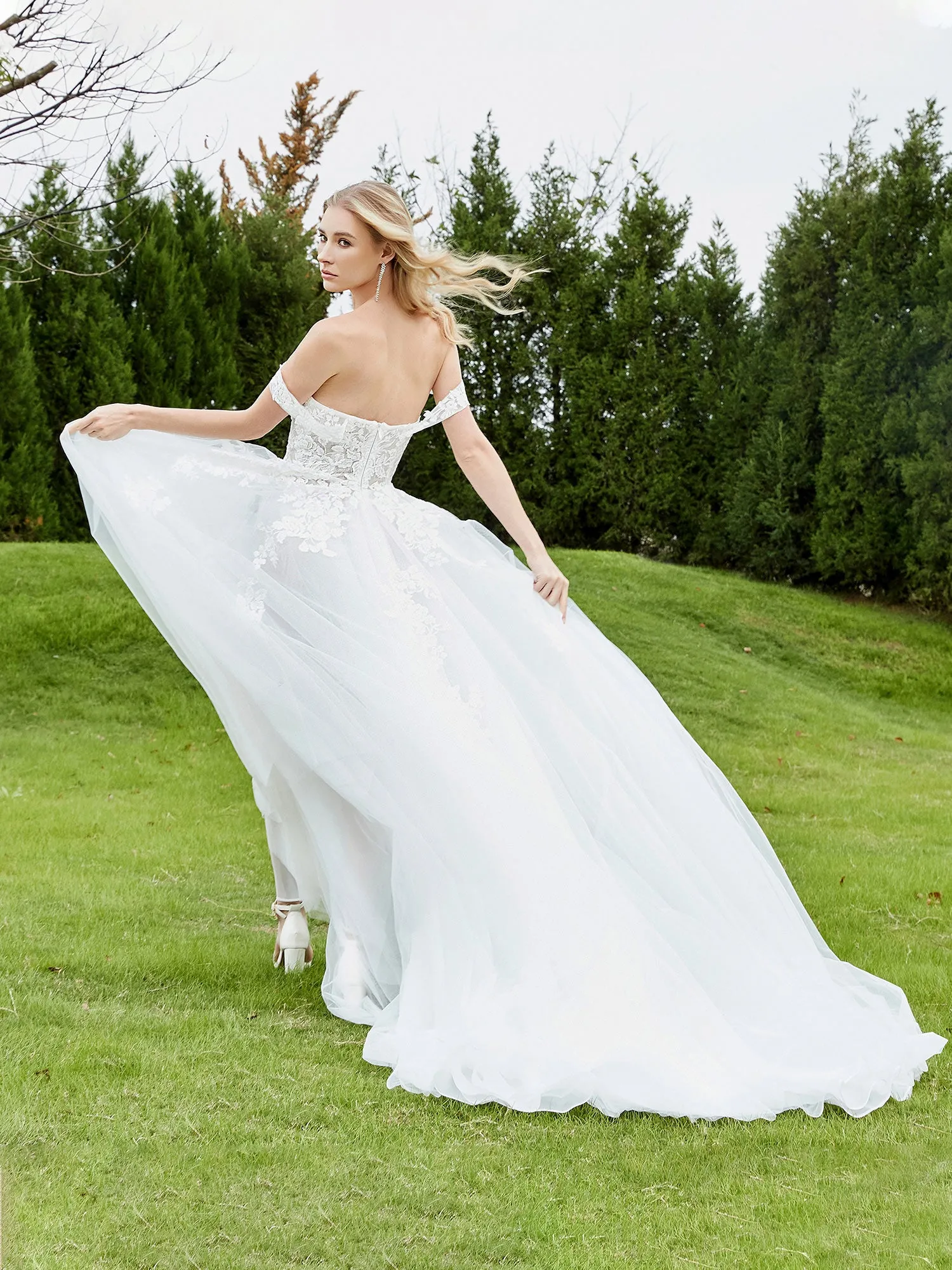 Appliqued Off-the-shoulder A-line Wedding Dress White