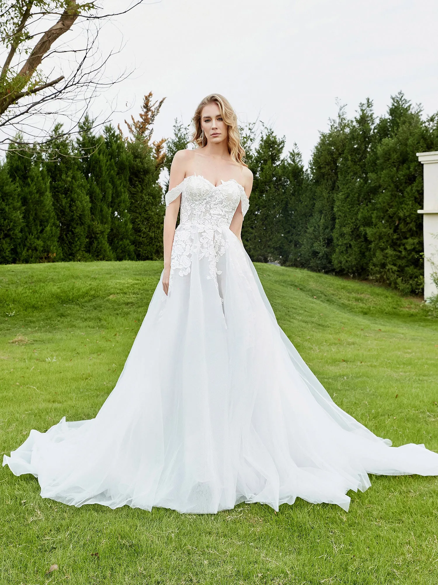 Appliqued Off-the-shoulder A-line Wedding Dress White