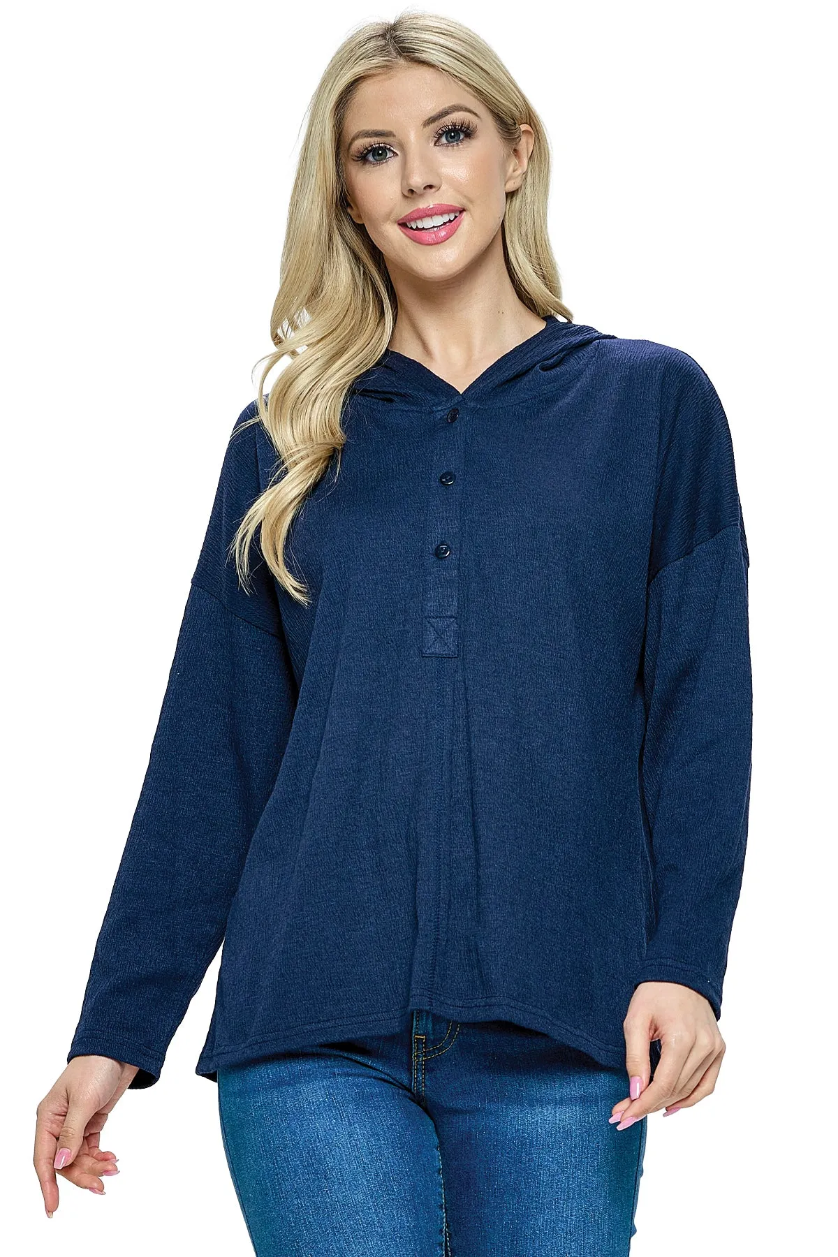 Aqua Pullover Top Hoodie Textured Loose Fit