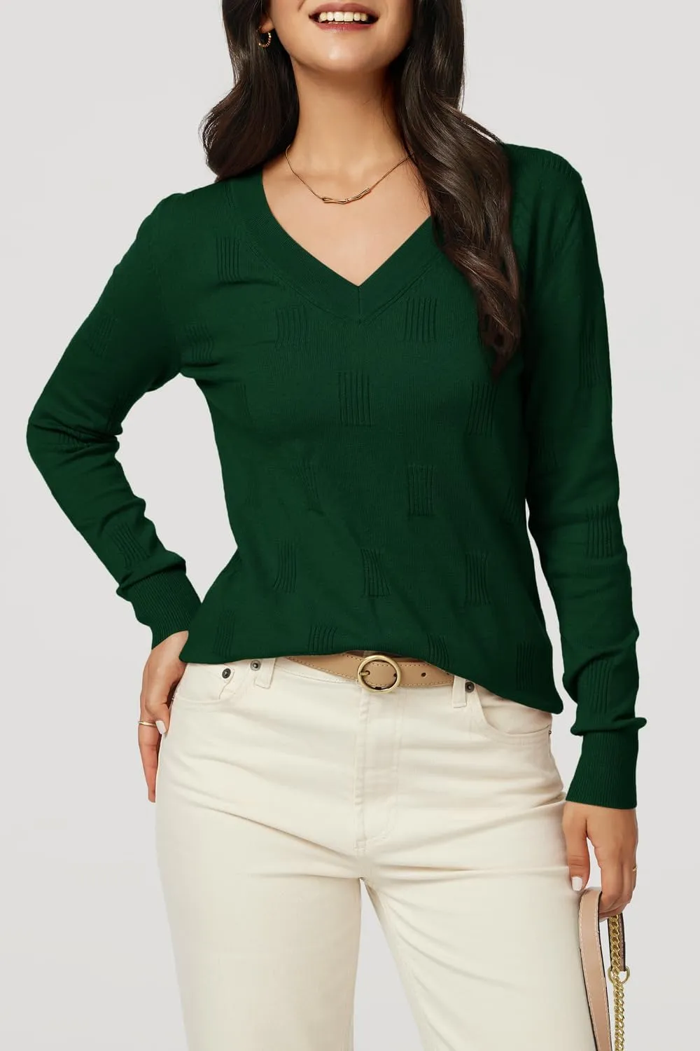 Arach&Cloz Women 2025 Fashion V Neck Long Sleeve Shirts Blouse Knit Casual Pullover Spring Sweater Top Cozy Clouds XS-3XL