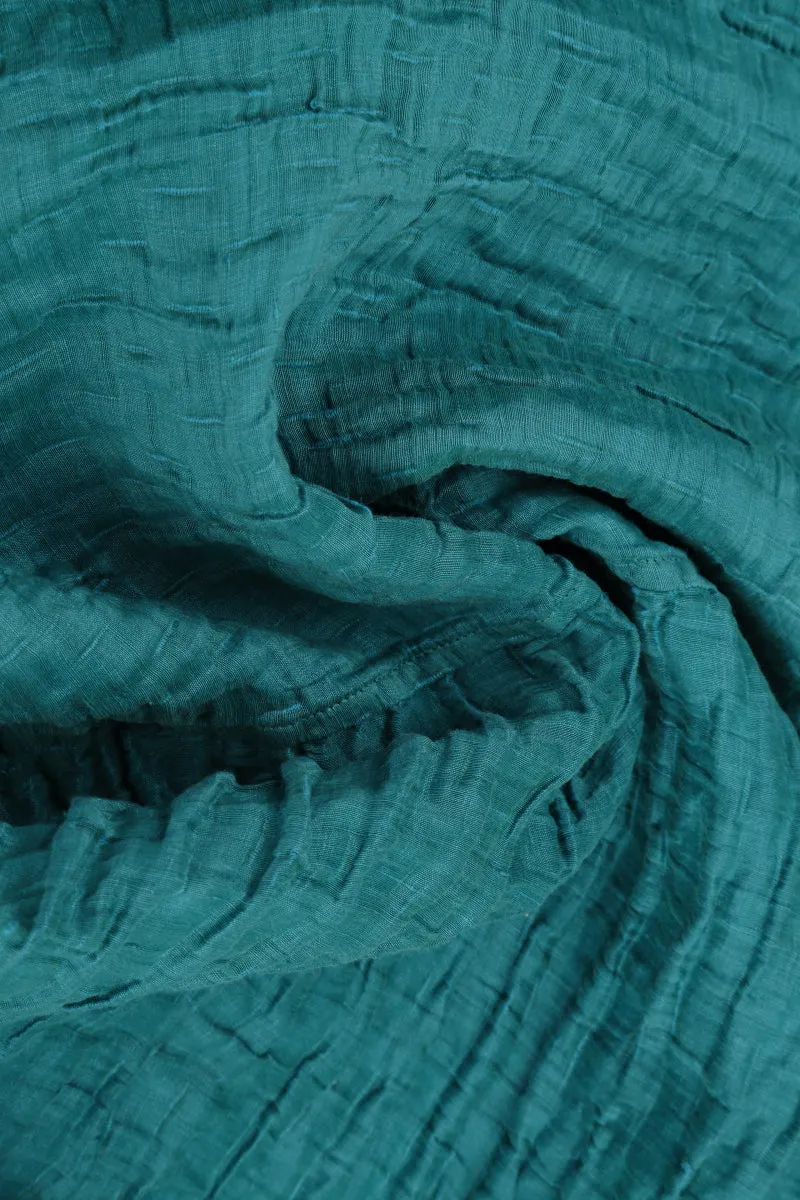 Asymmetric Crinkled Turquoise Silk Linen Tunic