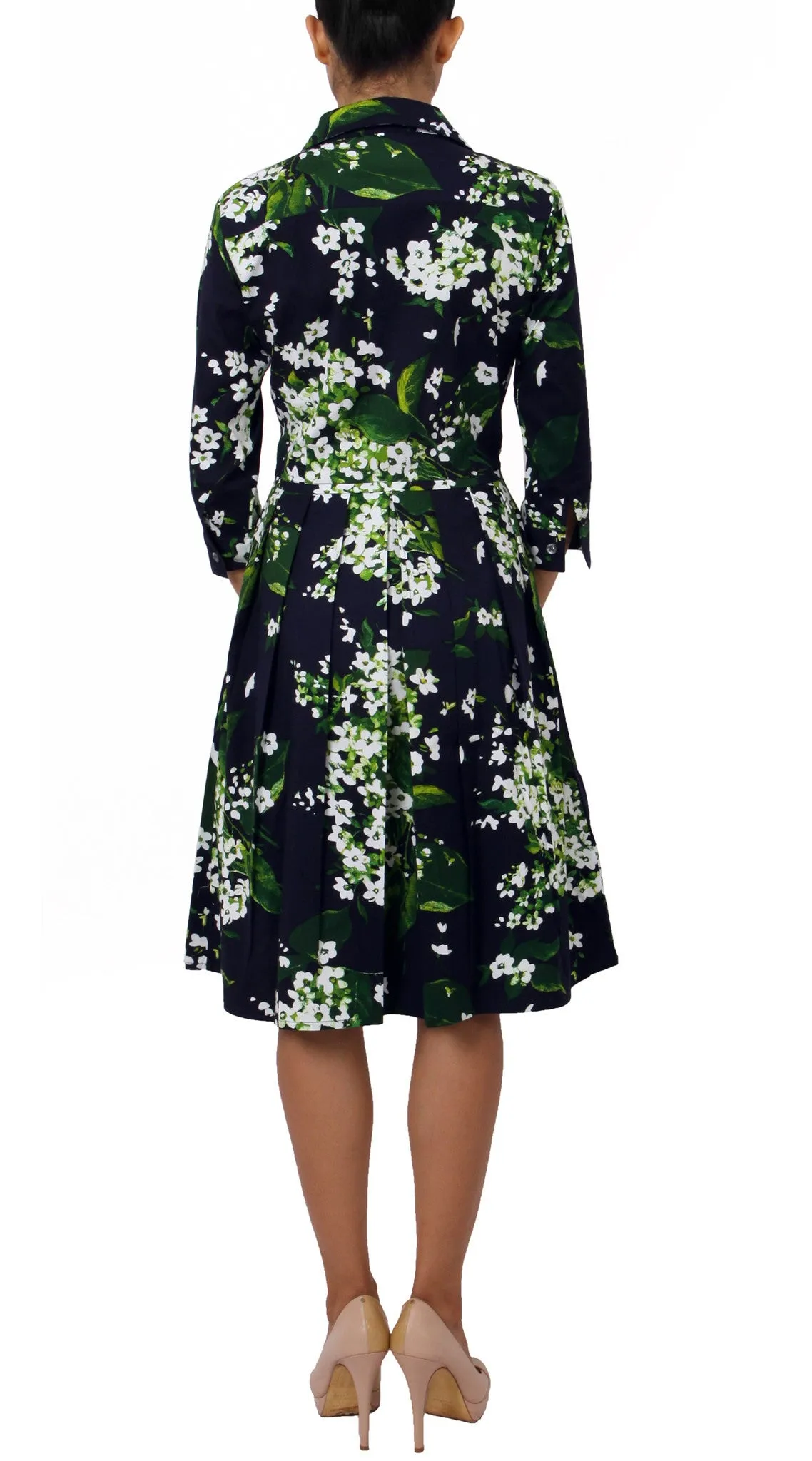 Audrey Dress Shirt Collar 3/4 Sleeve Regular Cotton Stretch (White Blossom)