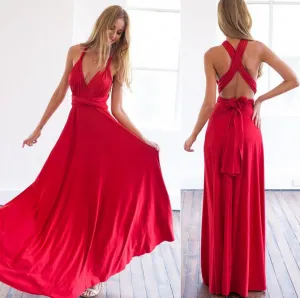 Back Cross V-neck Bandage Floor Length Prom Dress