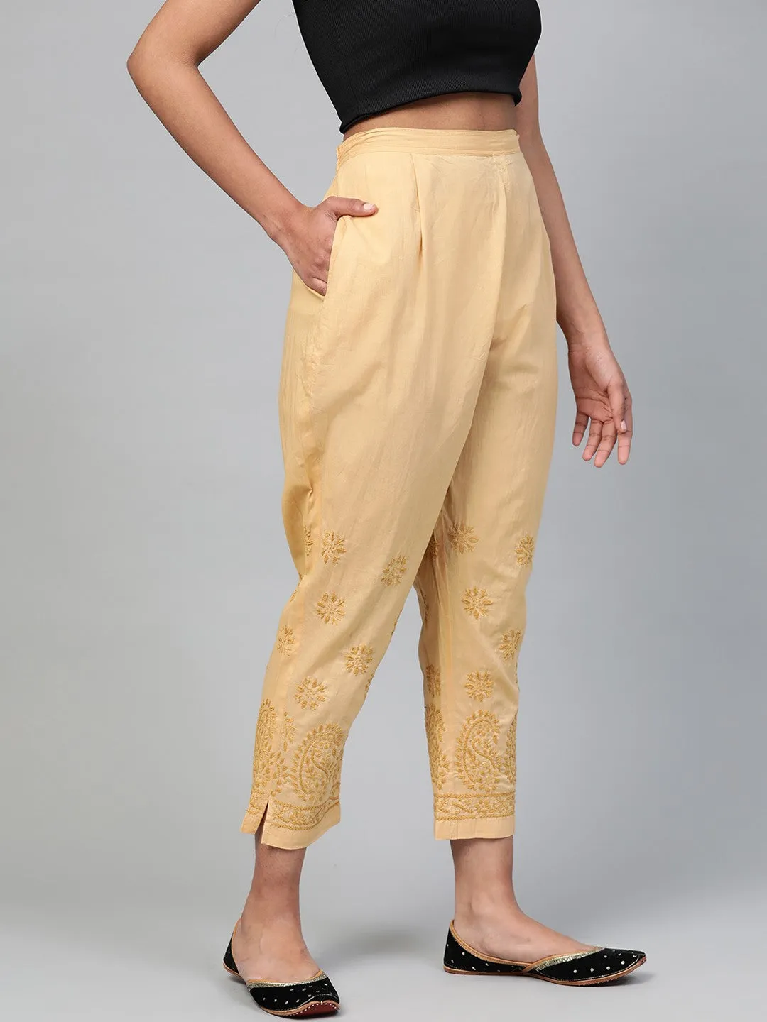 Beige Lucknow Chikankari Sustainable Trousers
