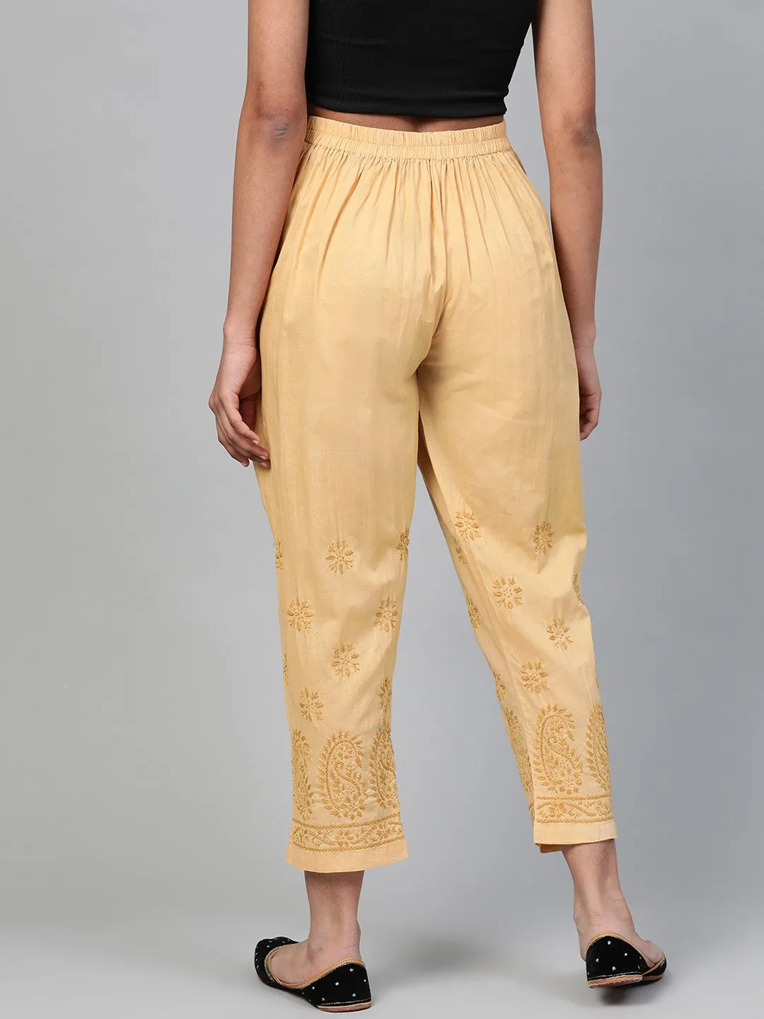 Beige Lucknow Chikankari Sustainable Trousers