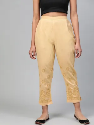 Beige Lucknow Chikankari Sustainable Trousers