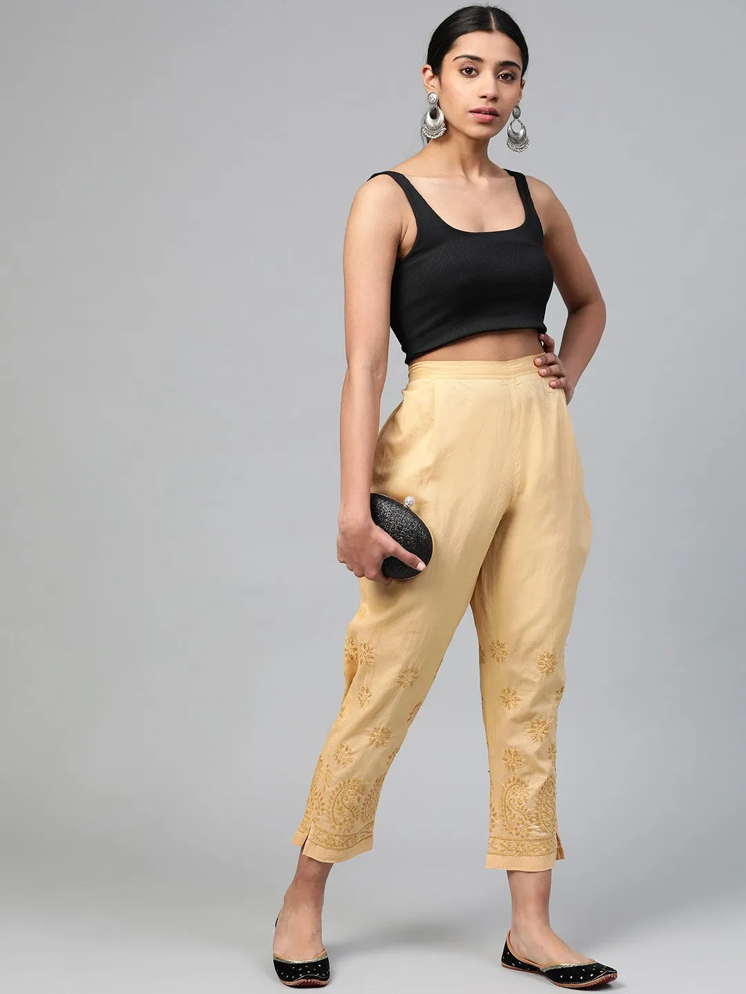 Beige Lucknow Chikankari Sustainable Trousers