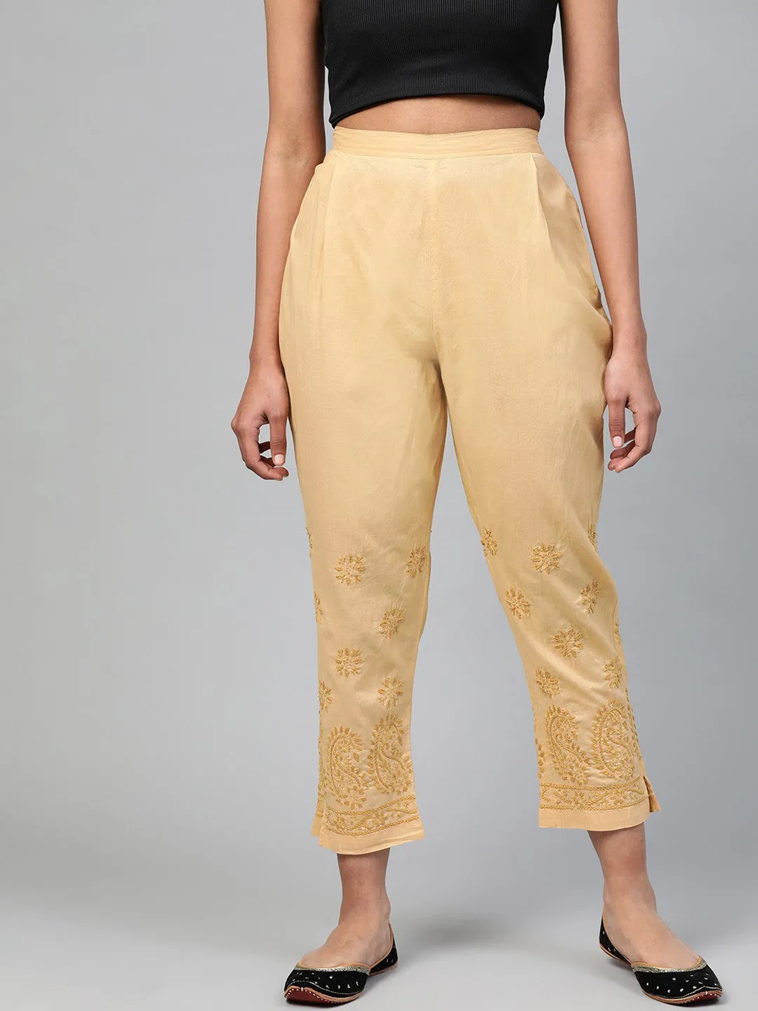 Beige Lucknow Chikankari Sustainable Trousers