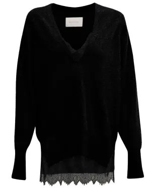 Black Onyx Lace Layered Vee Pullover