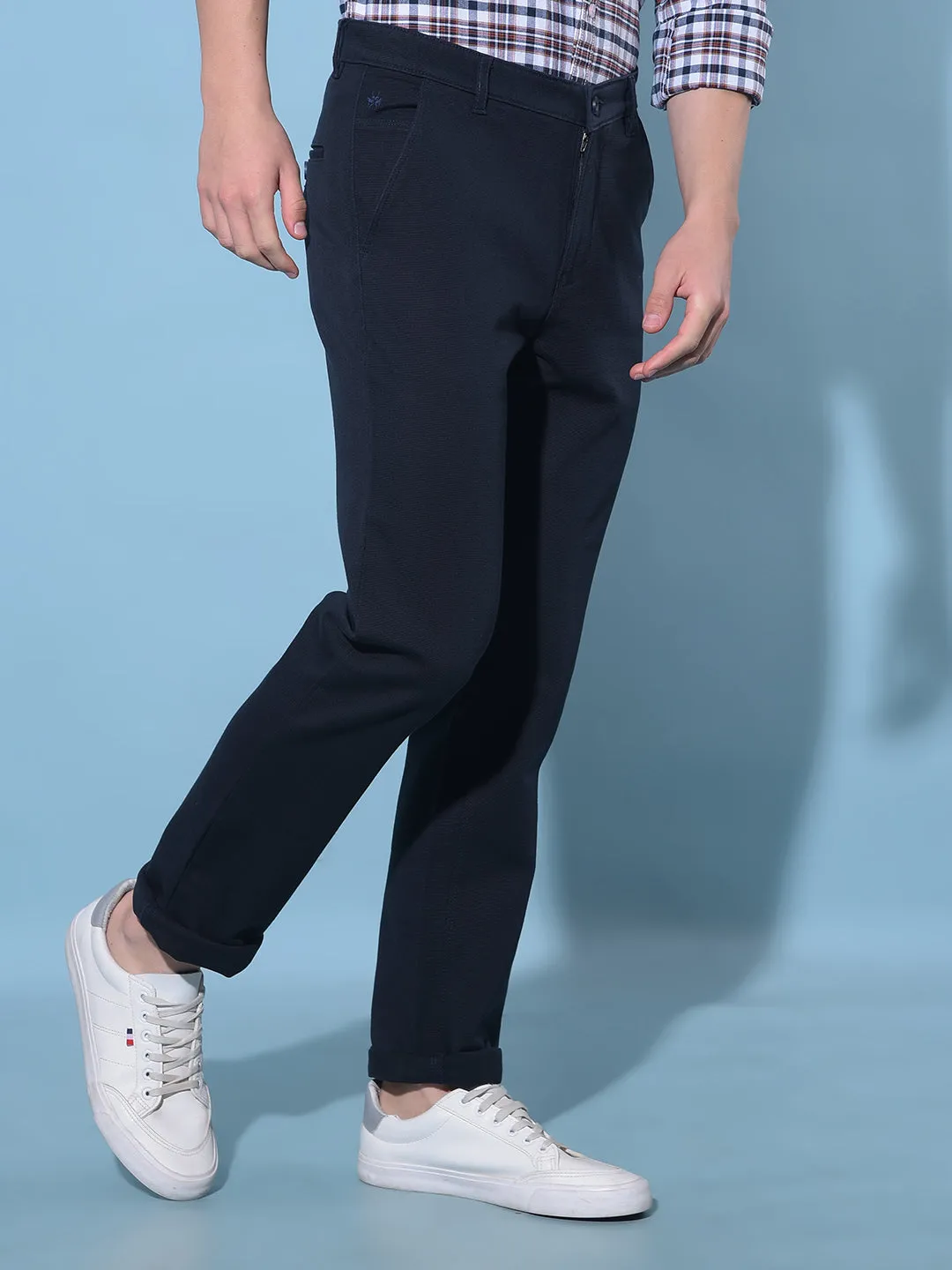 Blue Straight Cotton Trousers