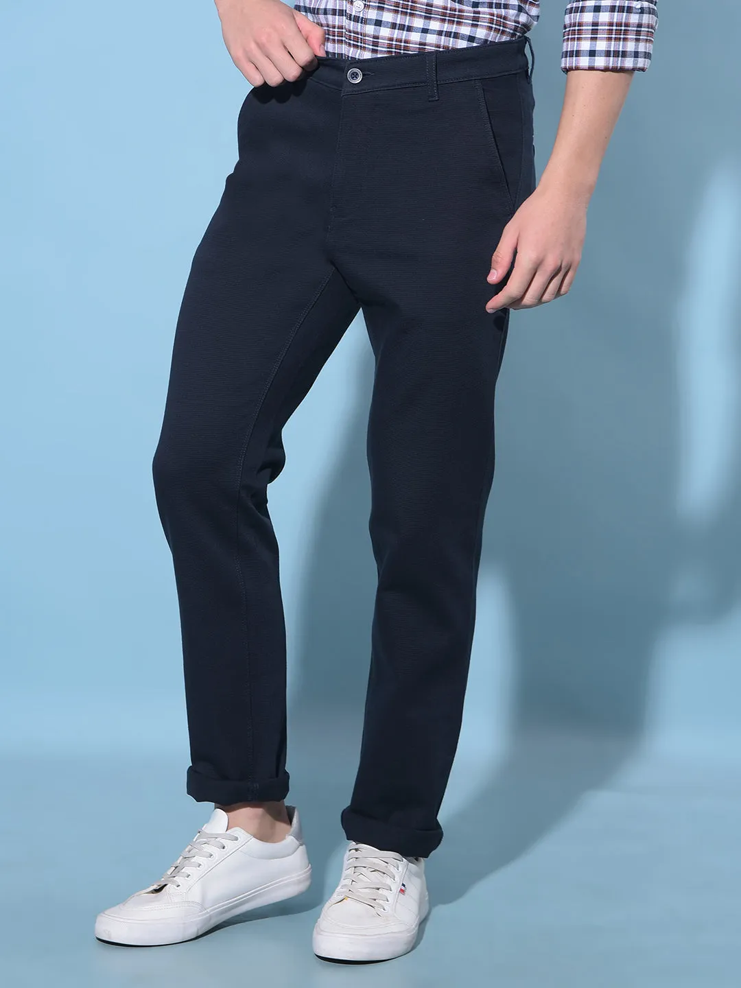 Blue Straight Cotton Trousers