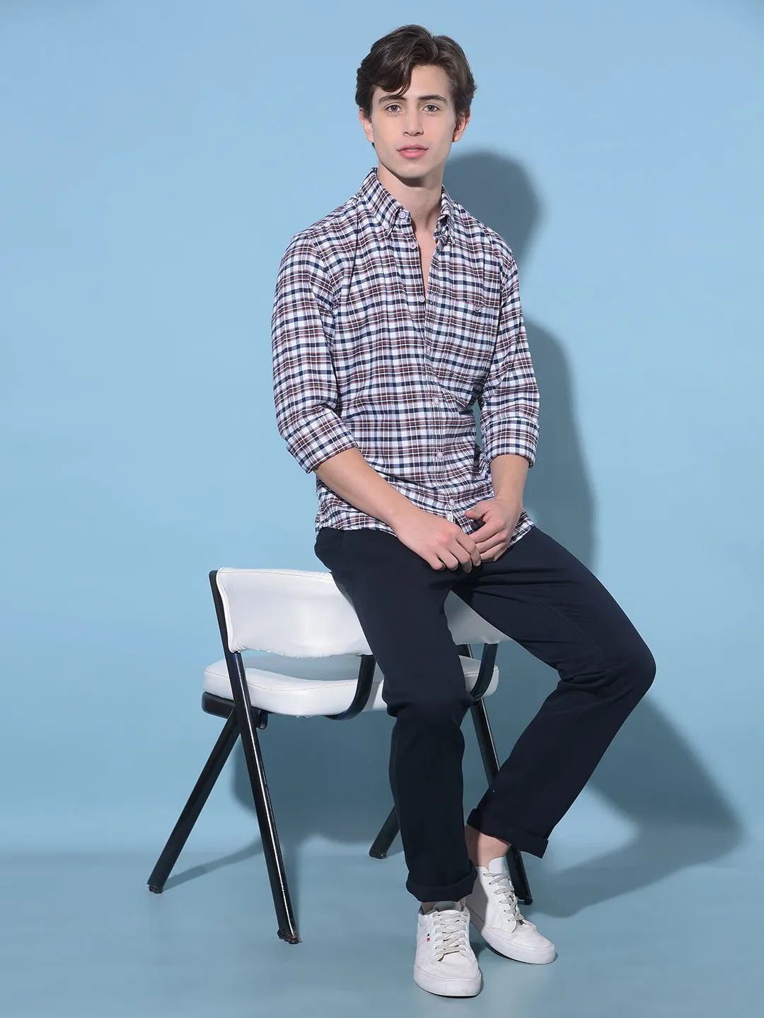 Blue Straight Cotton Trousers