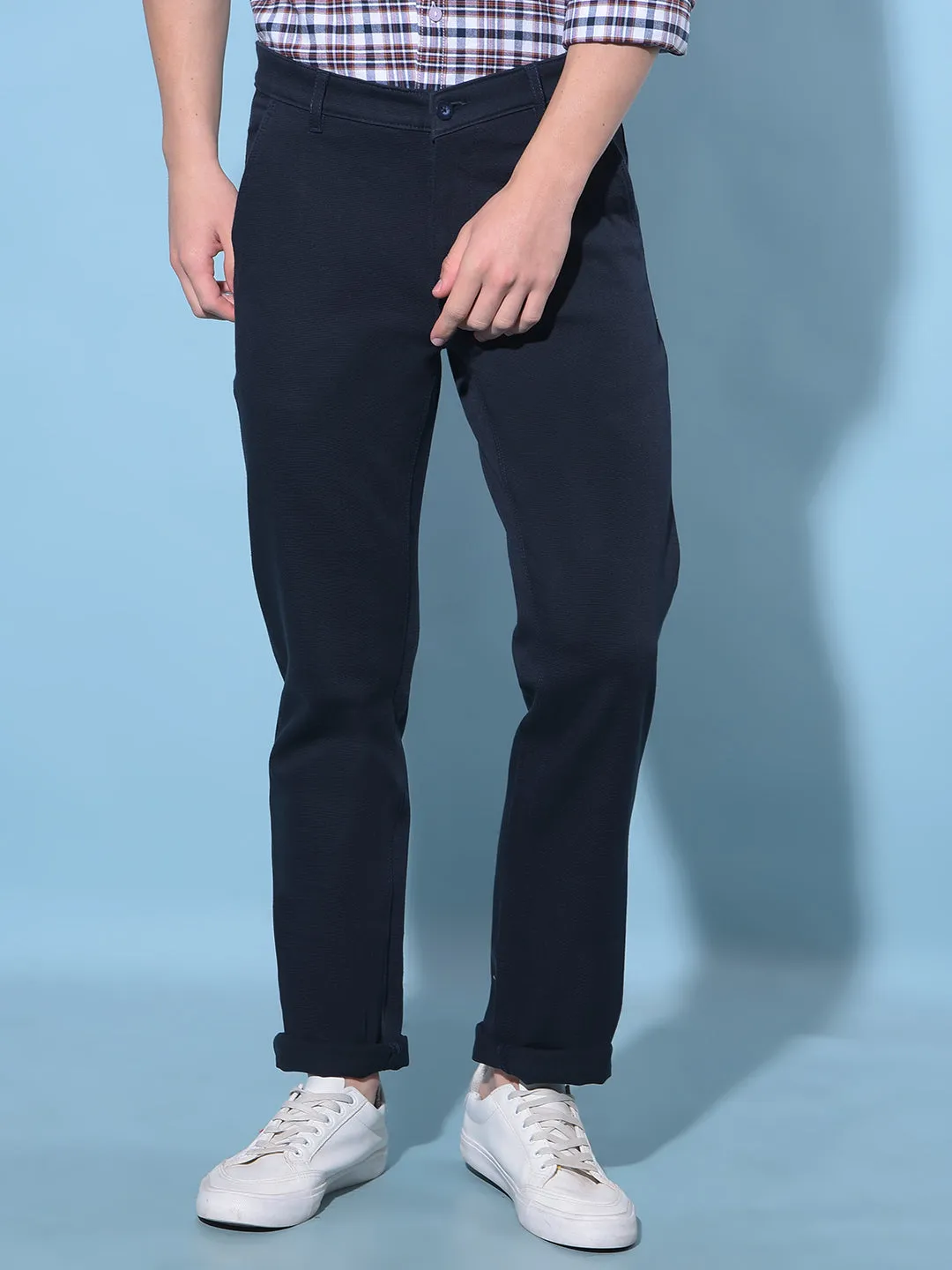 Blue Straight Cotton Trousers