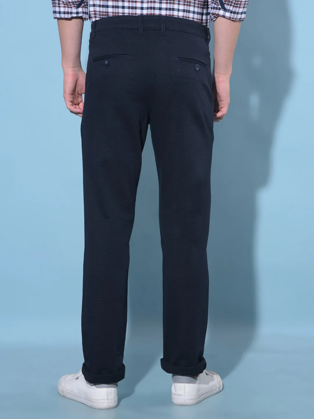 Blue Straight Cotton Trousers