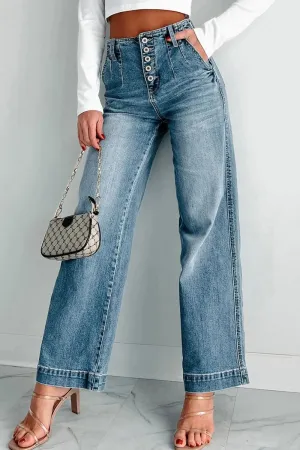 Button Fly High Waist Jeans for Women - Classic Fit