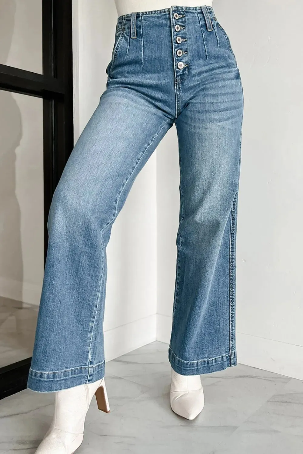 Button Fly High Waist Jeans for Women - Classic Fit