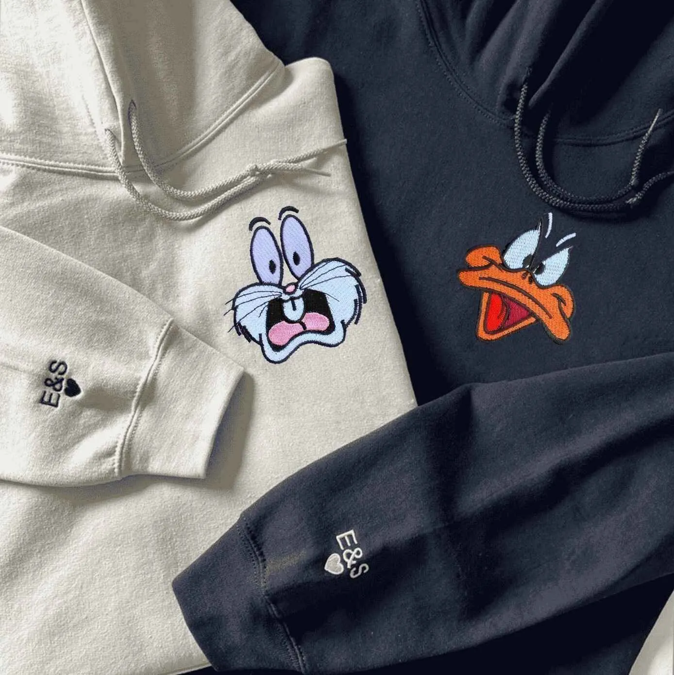 Cartoon Bunny & Duck Matching Couple Hoodies - Personalized Matching Sweatshirts For Couples