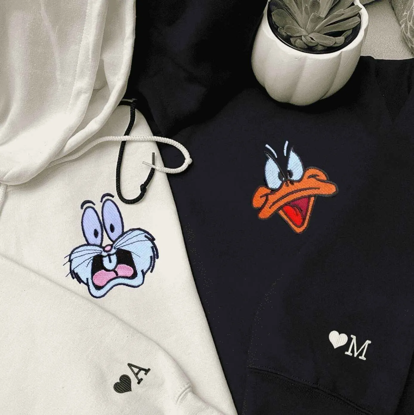 Cartoon Bunny & Duck Matching Couple Hoodies - Personalized Matching Sweatshirts For Couples