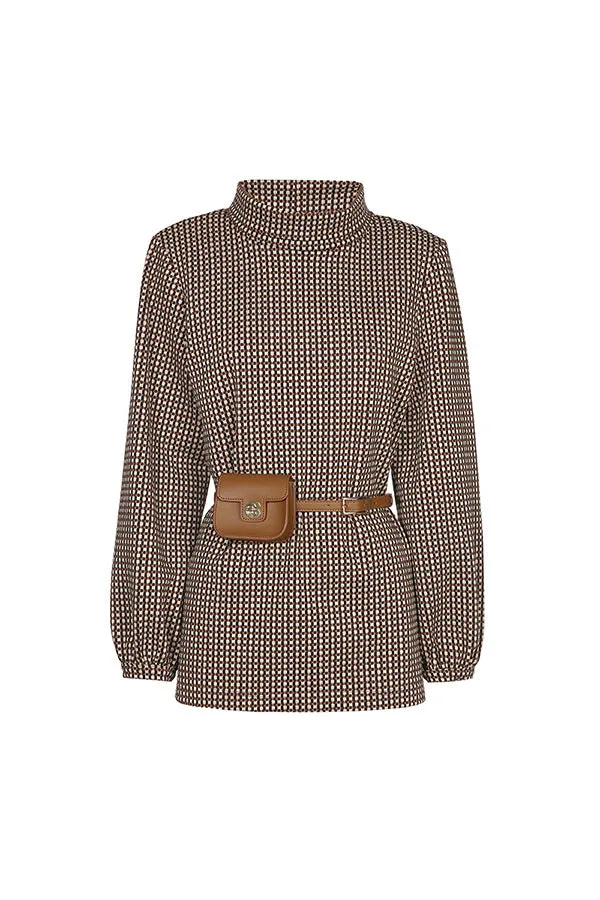 CHECKERED BELTED STRAIGHT TUNIC