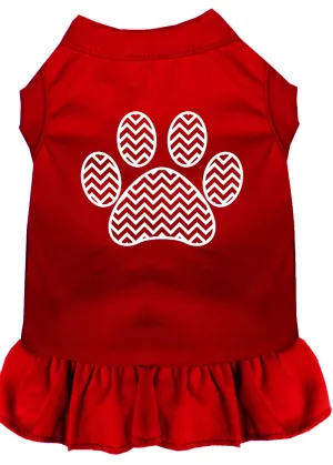 Chevron Paw Screen Print Dress Red Xxxl