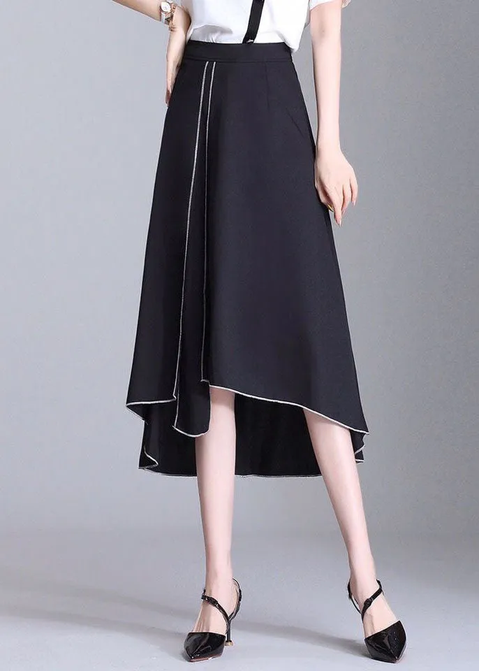 Chic Black Asymmetrical Patchwork Chiffon Skirts Summer
