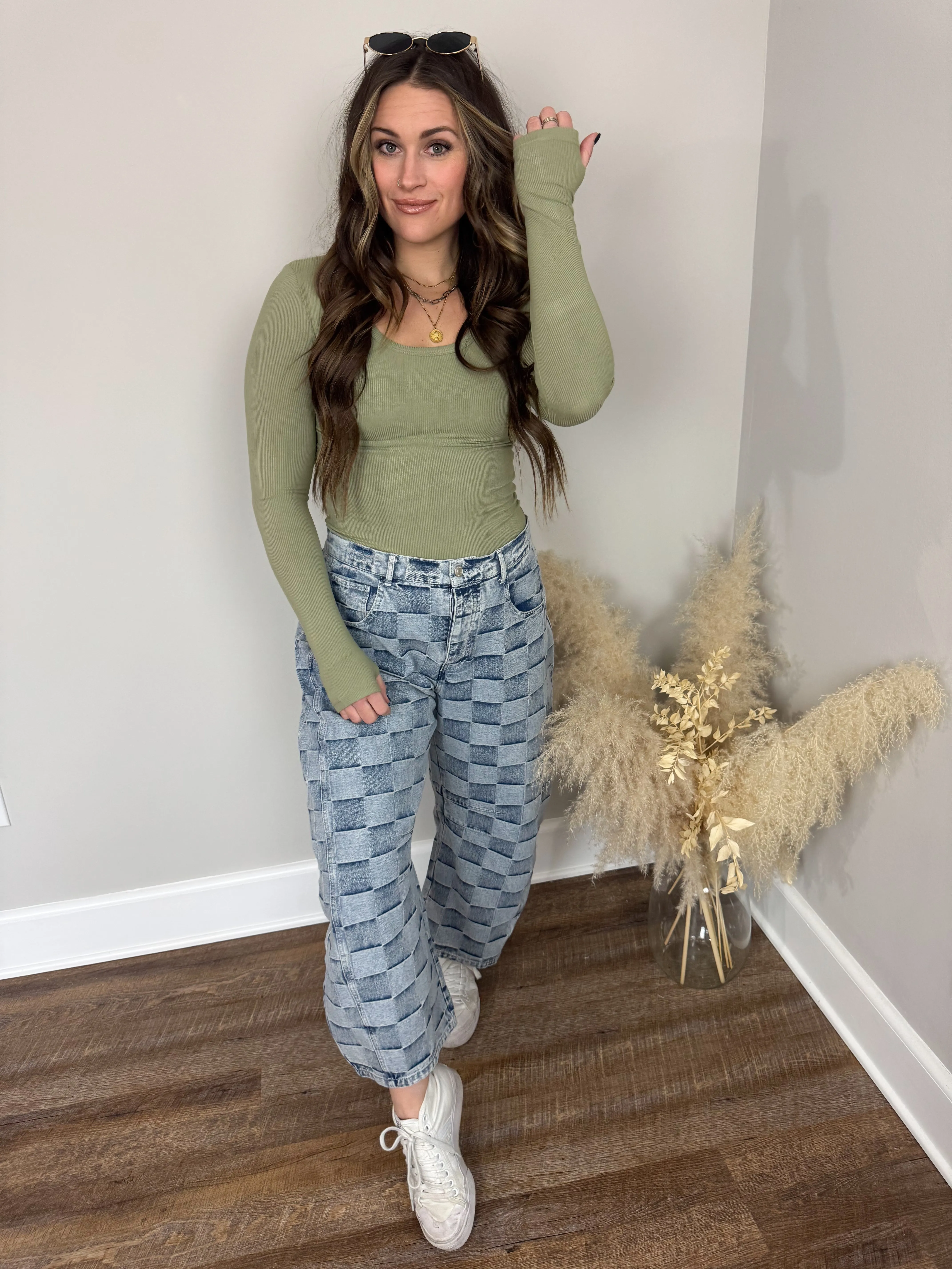 Dakota Checkered Barrel Jeans