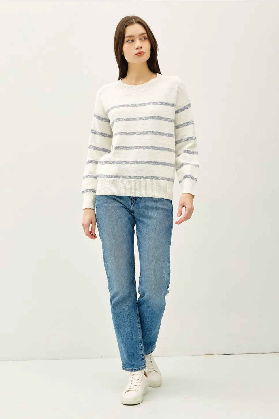 Denim Heather Striped Long Sleeve Sweater