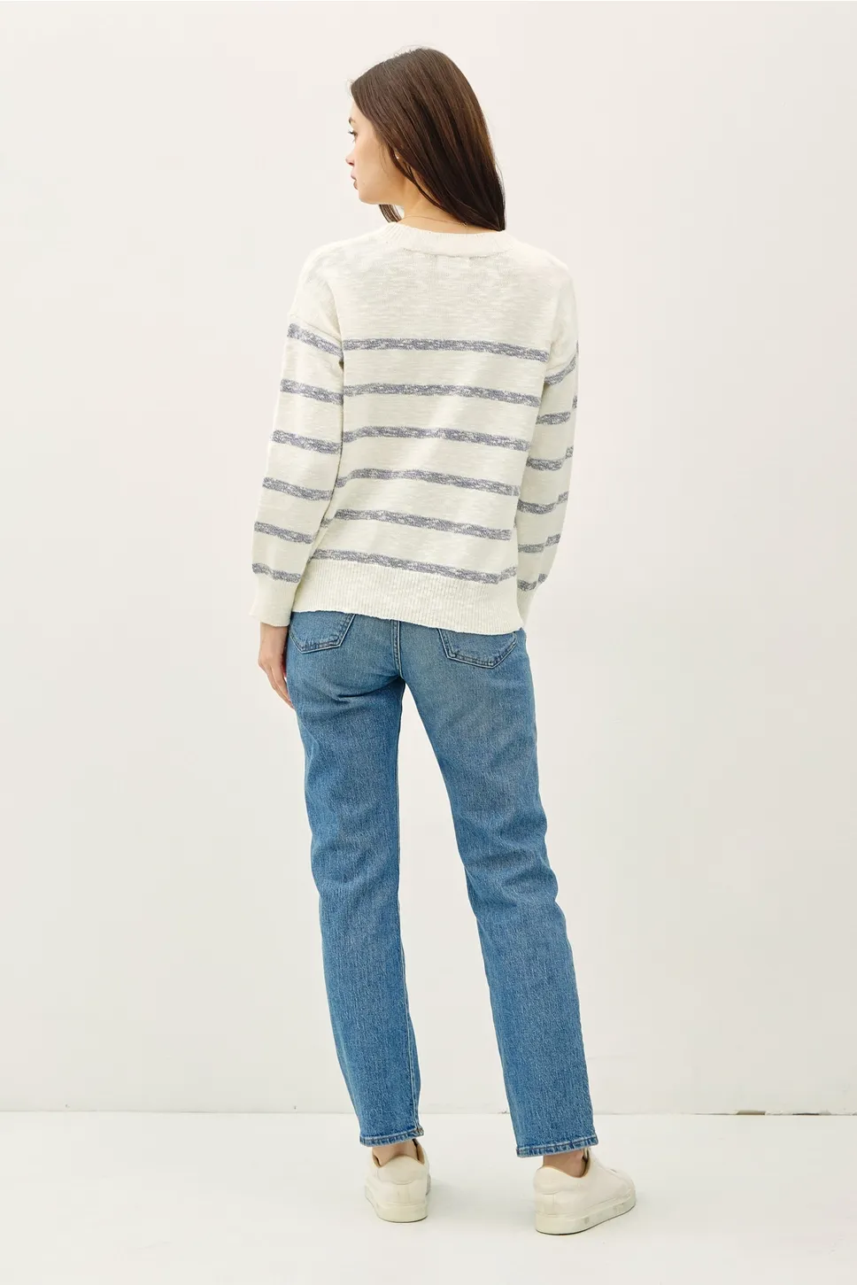 Denim Heather Striped Long Sleeve Sweater