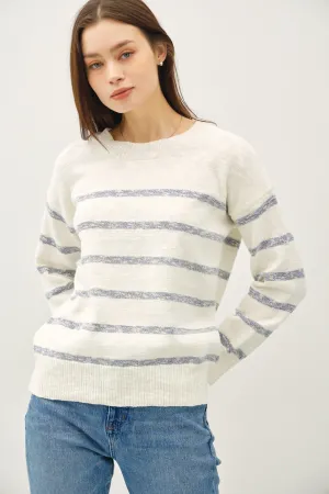 Denim Heather Striped Long Sleeve Sweater