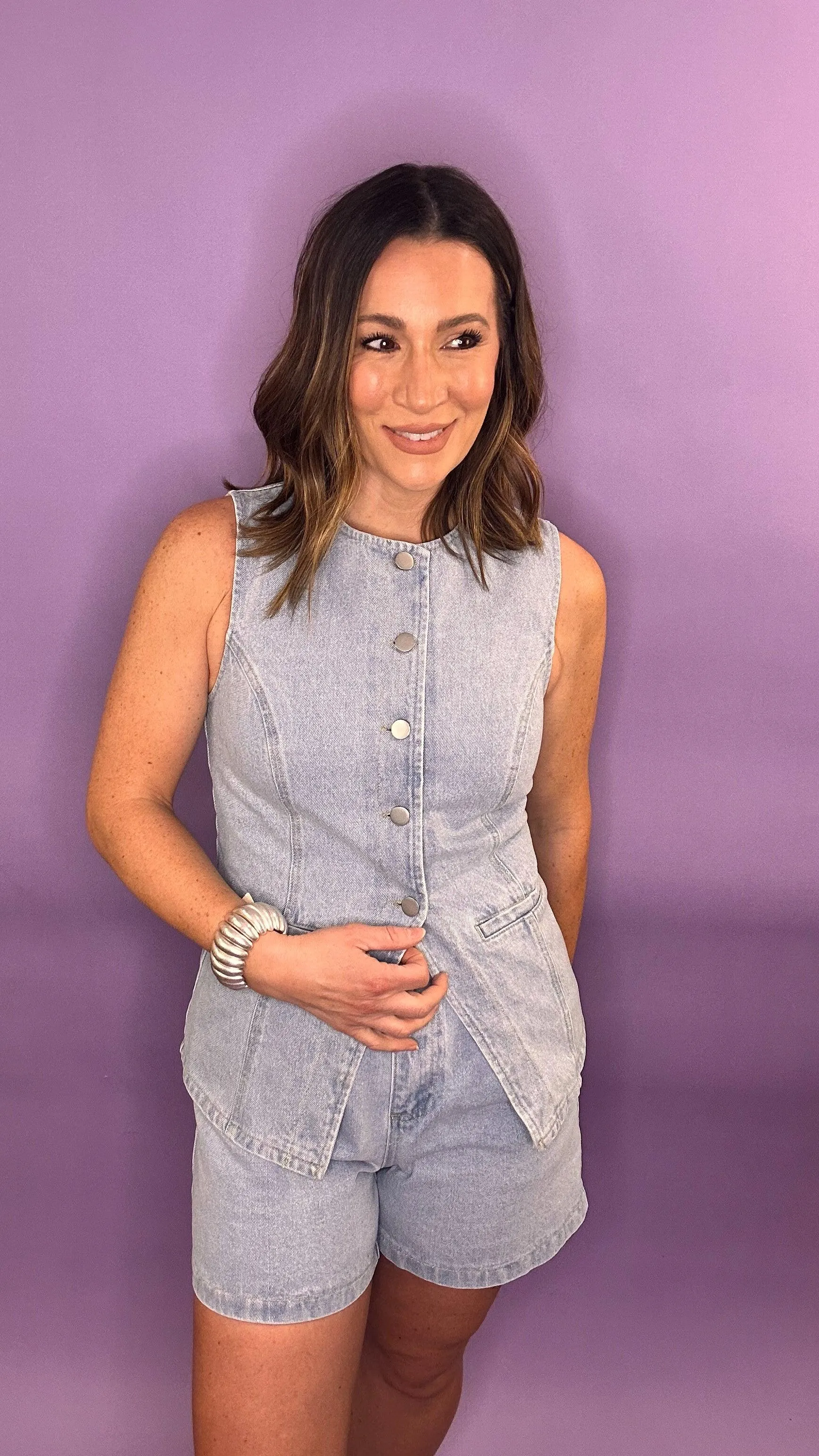Denim Vest and Short Set