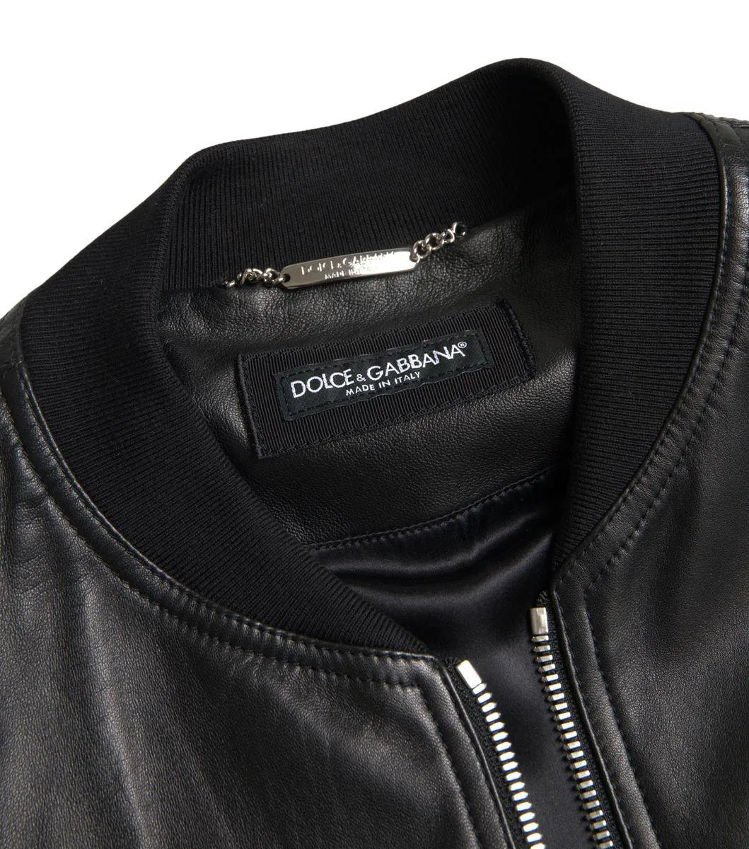 Dolce & Gabbana Leather Full Zip Bomber Jacket