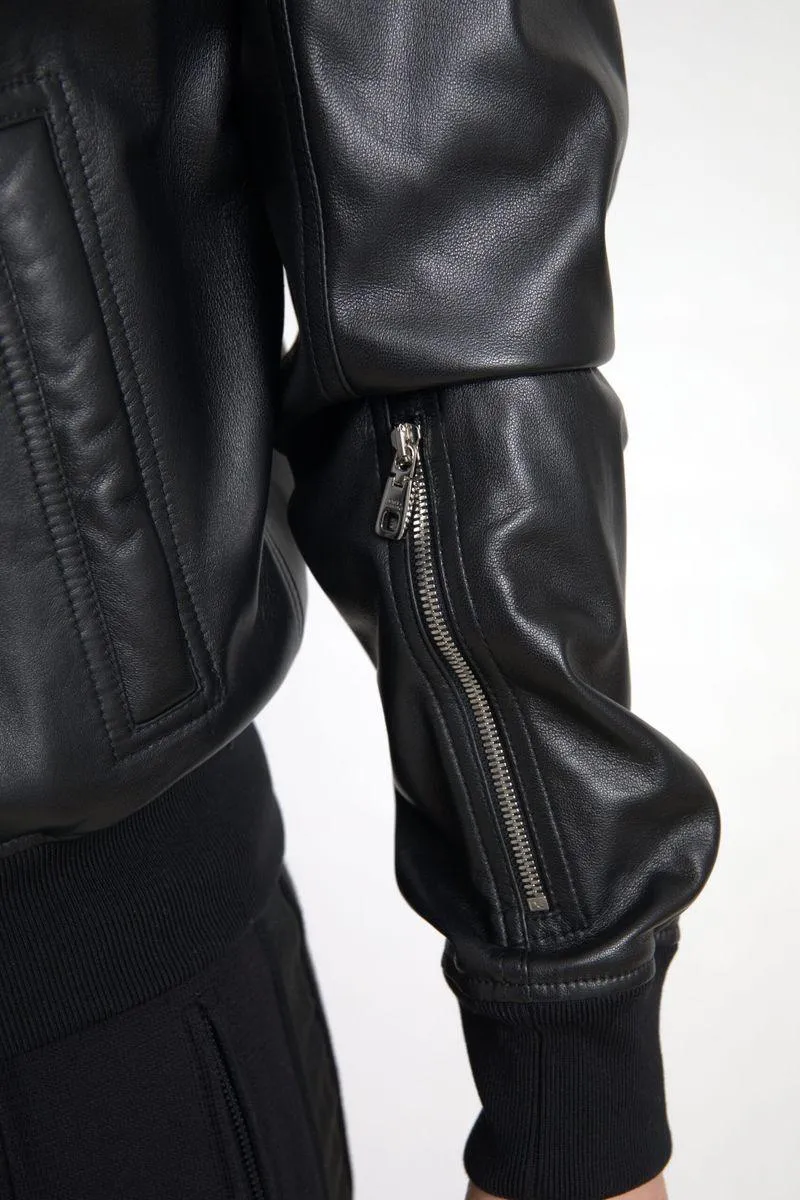 Dolce & Gabbana Leather Full Zip Bomber Jacket
