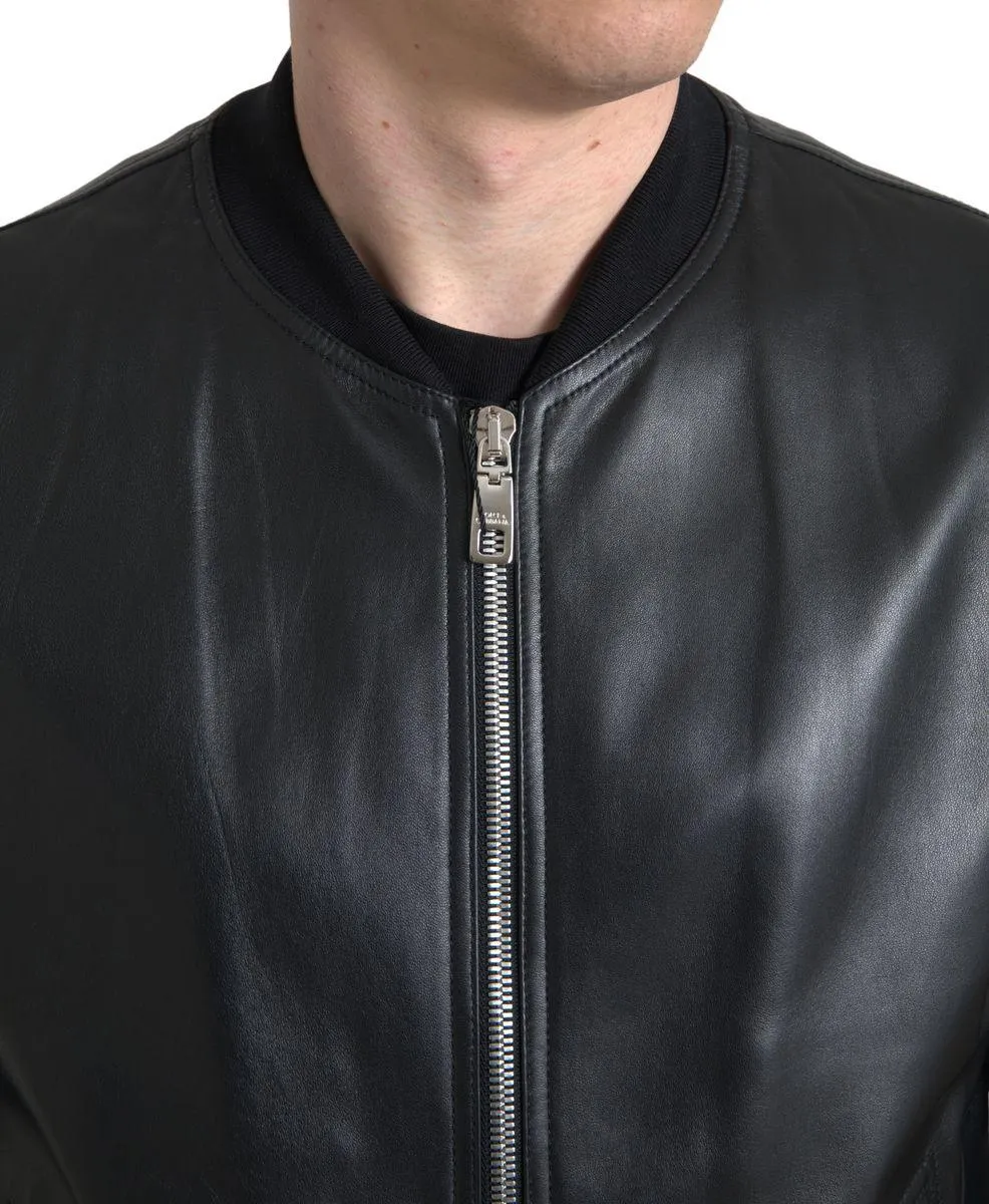 Dolce & Gabbana Leather Full Zip Bomber Jacket
