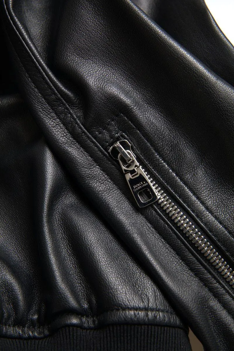 Dolce & Gabbana Leather Full Zip Bomber Jacket