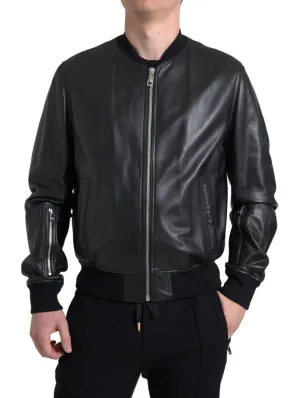 Dolce & Gabbana Leather Full Zip Bomber Jacket