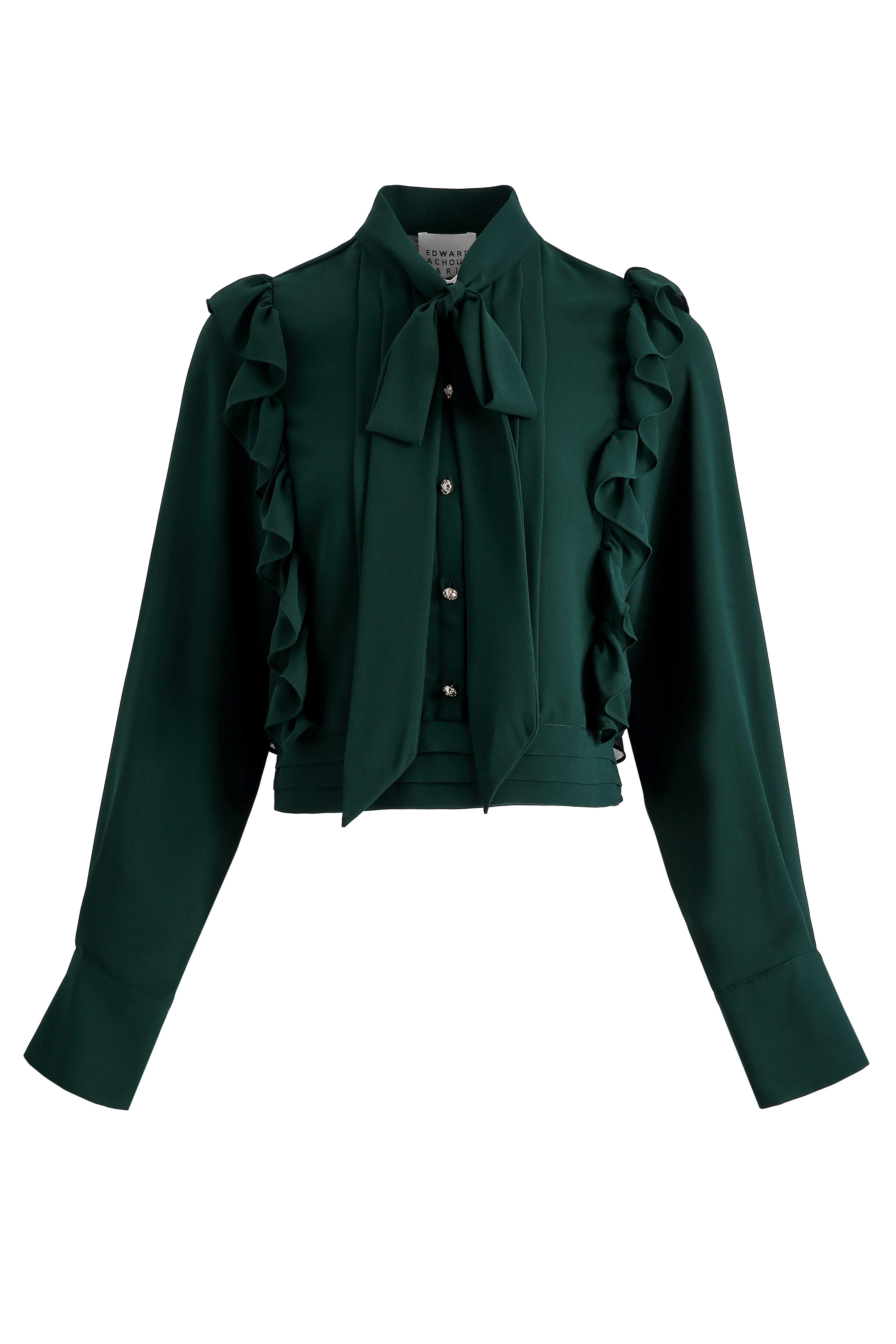 EDP-070709 BLACK FRILL BOW BLOUSE