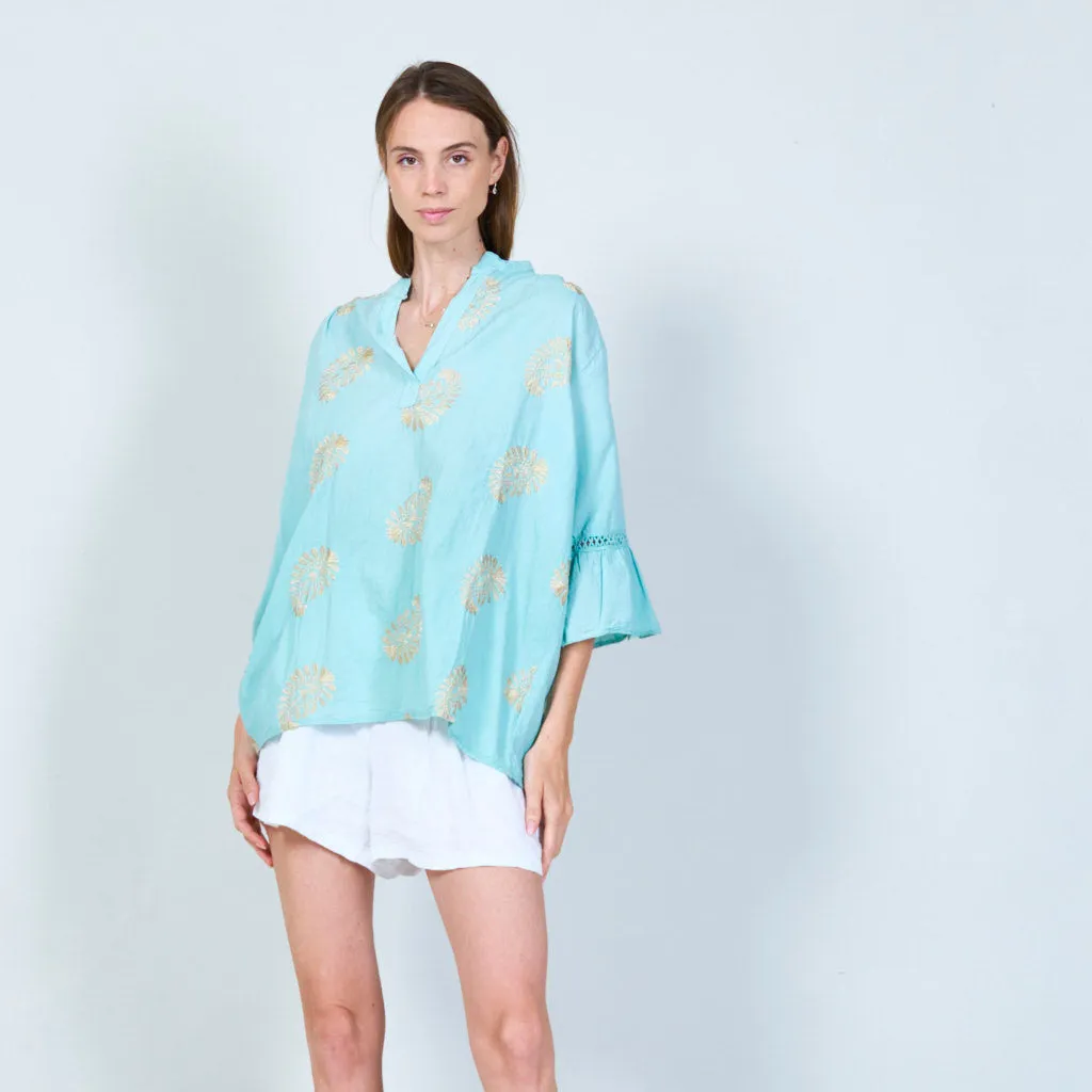 Elegant embroidered tunic with 3/4 sleeves wholesale