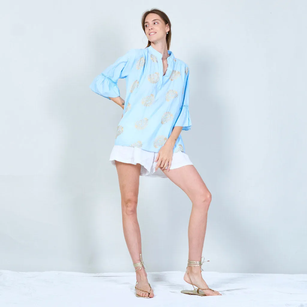 Elegant embroidered tunic with 3/4 sleeves wholesale