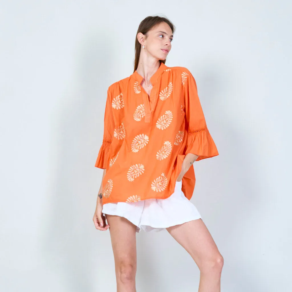 Elegant embroidered tunic with 3/4 sleeves wholesale