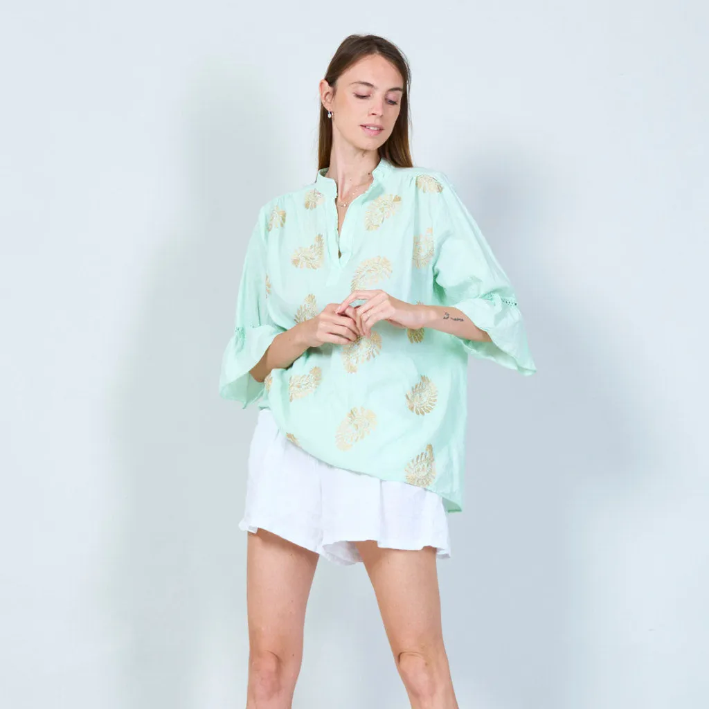 Elegant embroidered tunic with 3/4 sleeves wholesale