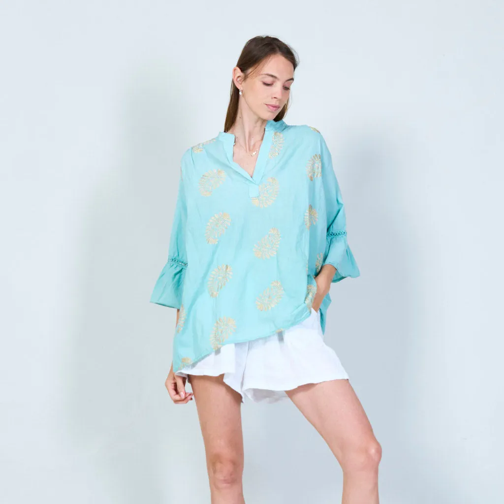 Elegant embroidered tunic with 3/4 sleeves wholesale